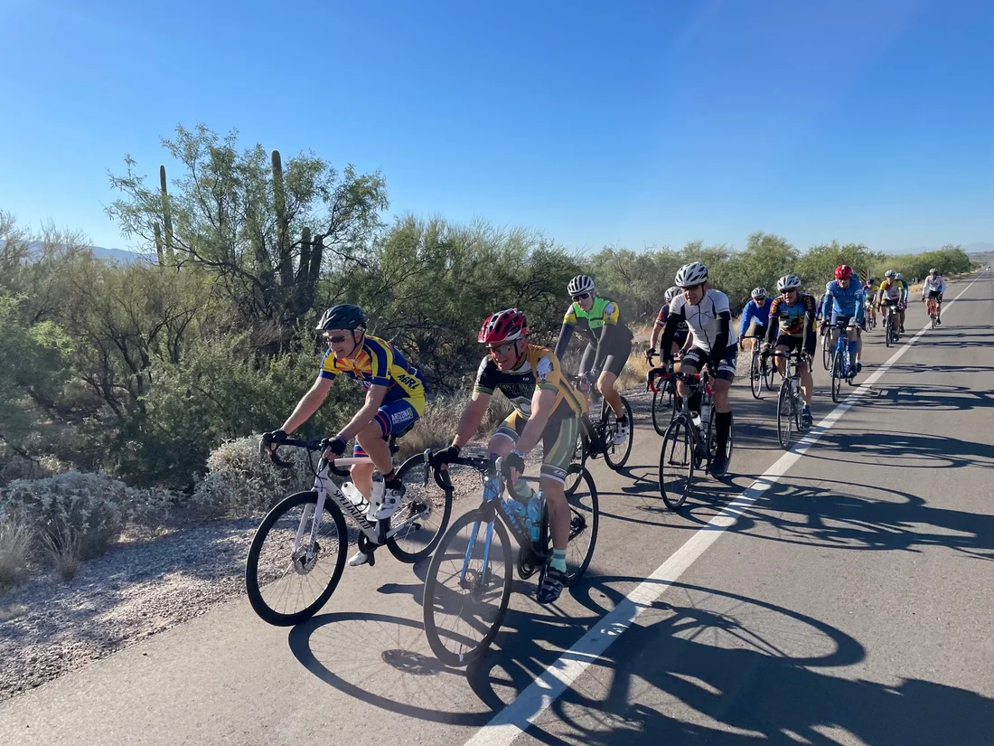 Cactus Cycling Club riders on a desert road outside Tucson
