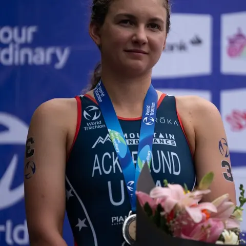 Erika Ackerlund on the podium