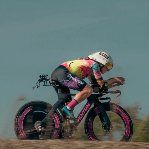 Fiona Moriarty tucked on her Ventum time trial bike
