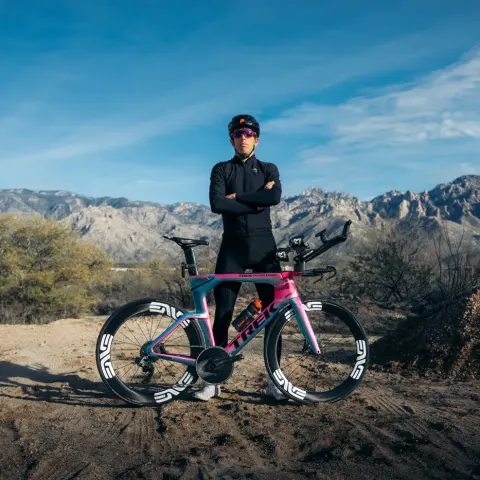 Sam Long with his Trek bike