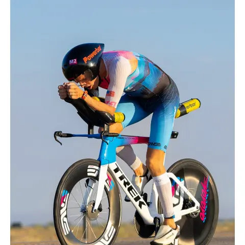 Sam Long riding his time trial bike