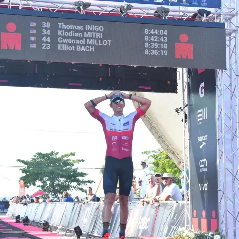 Thomas Inigo finishing IRONMAN Cozumel in 8:44:04