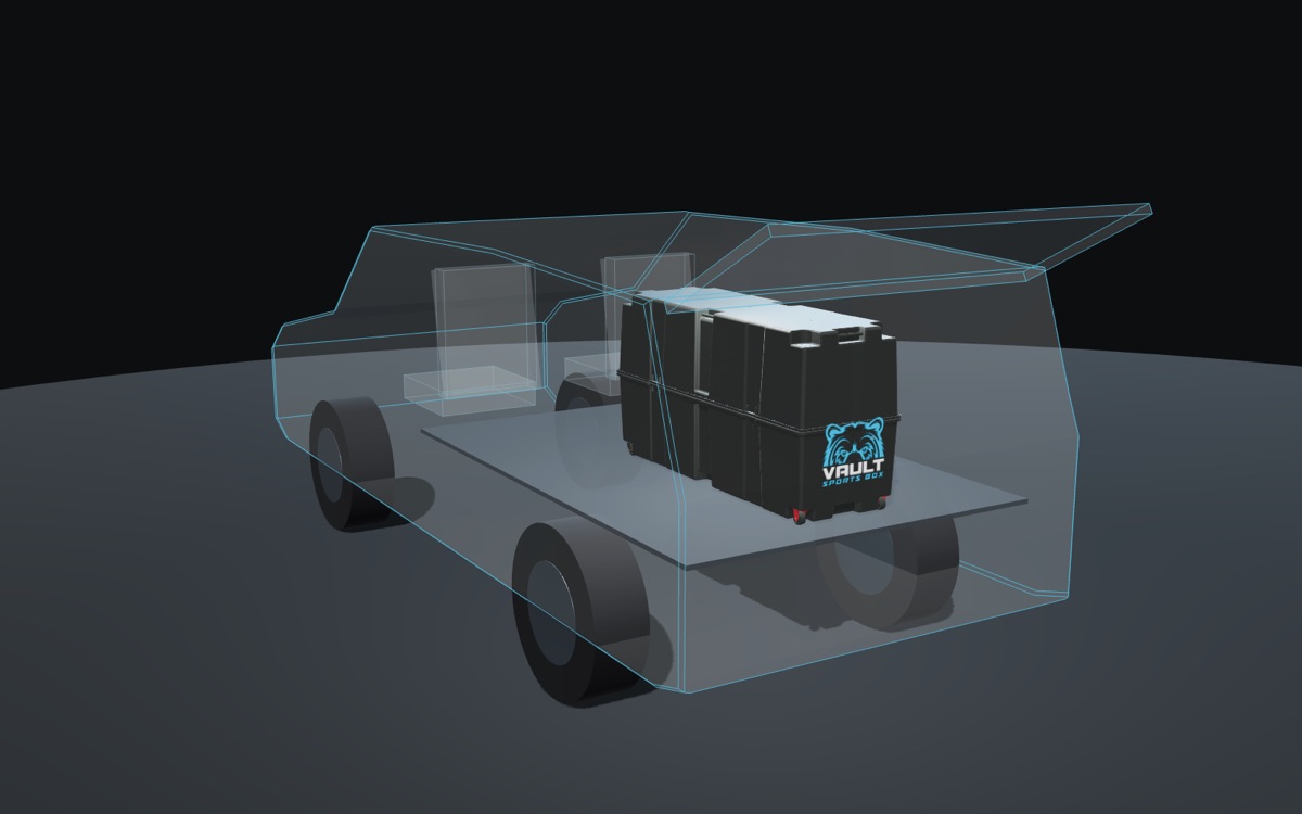 Illustration: a Vault Pro inside a compact and midsize suv, shown in outline