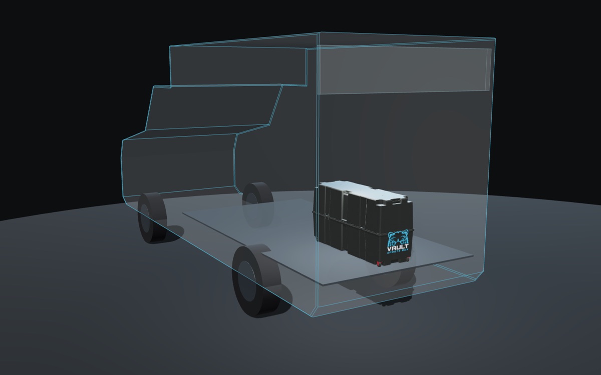 Illustration: a Vault Pro inside a box truck, shown in outline