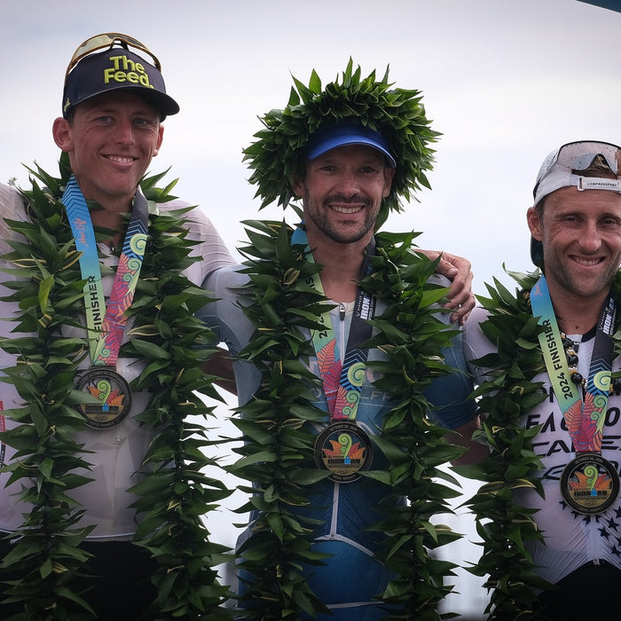 Rudy Von Berg on the podium at Kona