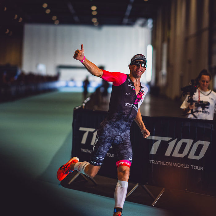 Sam Long finishing a T100 race